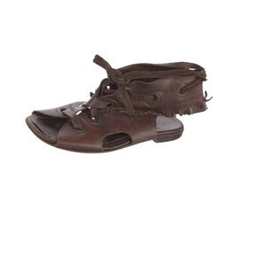 Marni Brown Leather Marni Gladiator Sandals Fringe Lace Up Size 7 IT 37 Flat